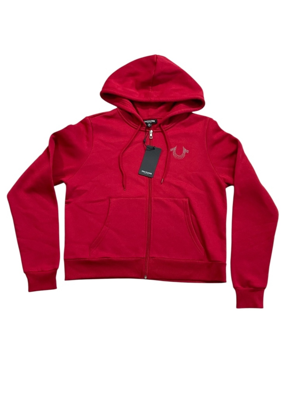 True Religion Icon Studded Zip Up Hoodie Apple Red Rhinestone NWT XL